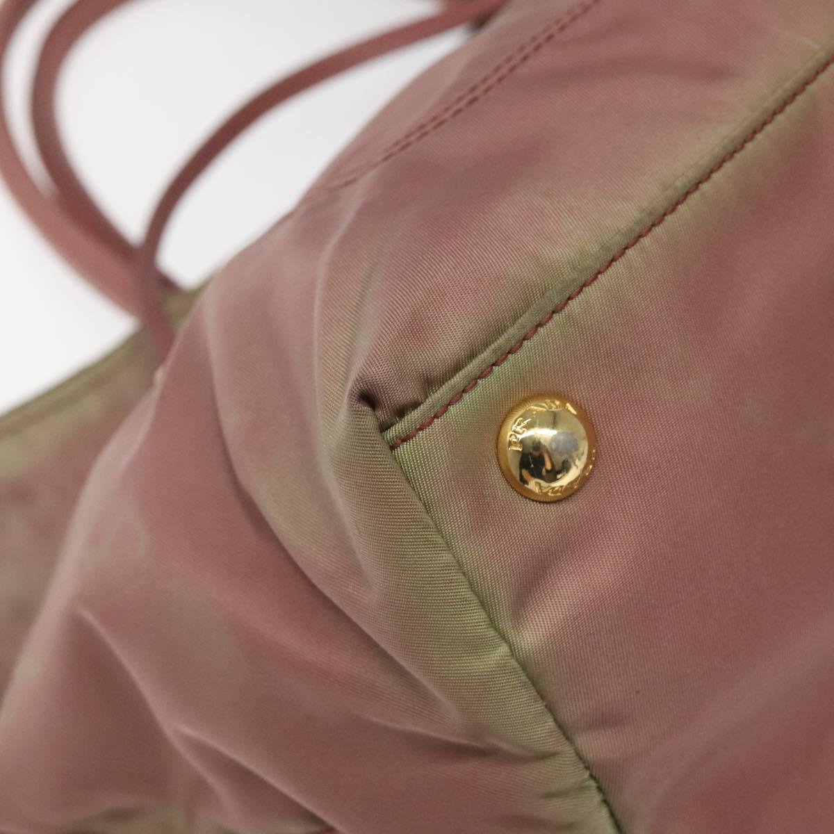 PRADA Hand Bag Nylon Pink Gold Auth 113965