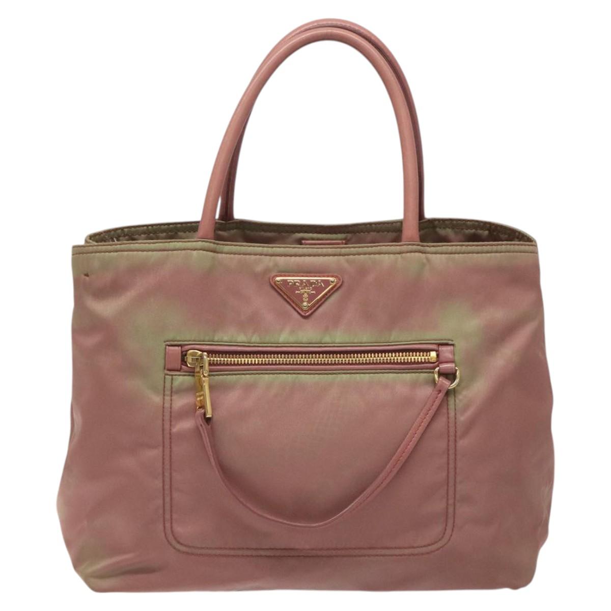 PRADA Hand Bag Nylon Pink Gold Auth 113965