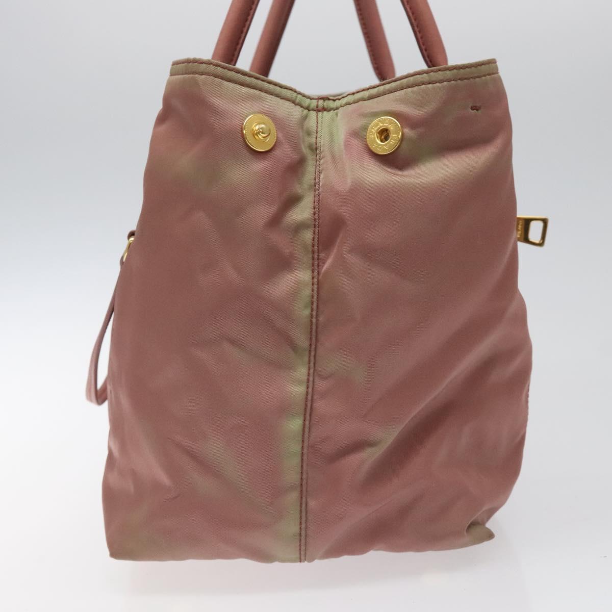 PRADA Hand Bag Nylon Pink Gold Auth 113965