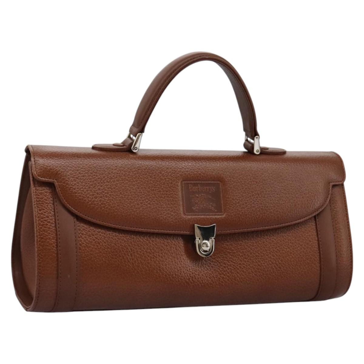 Burberrys Hand Bag Leather Brown Auth 113987