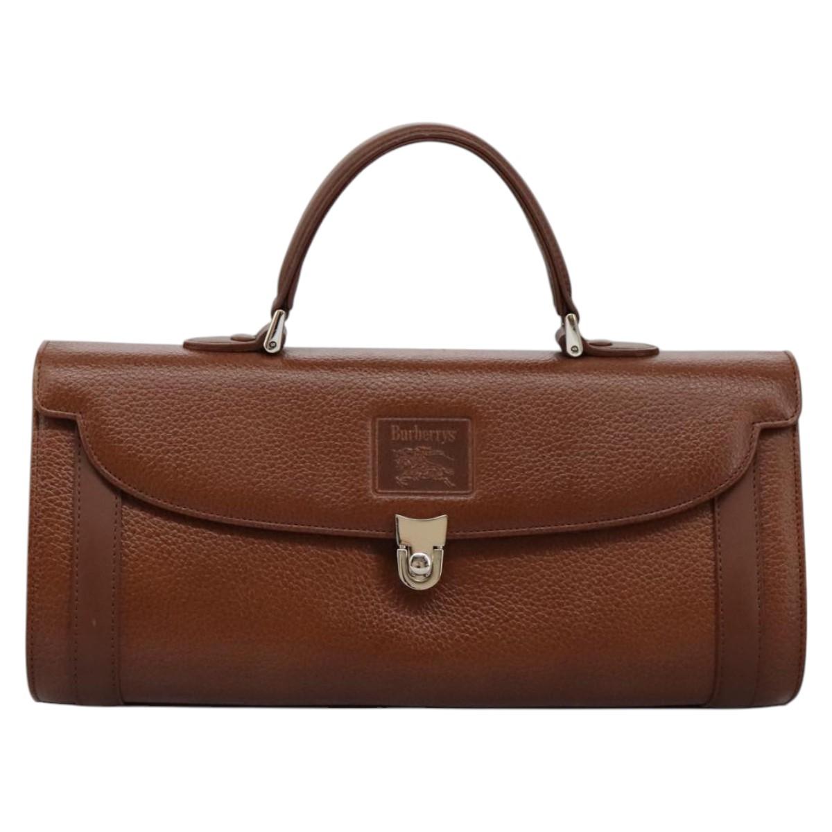 Burberrys Hand Bag Leather Brown Auth 113987