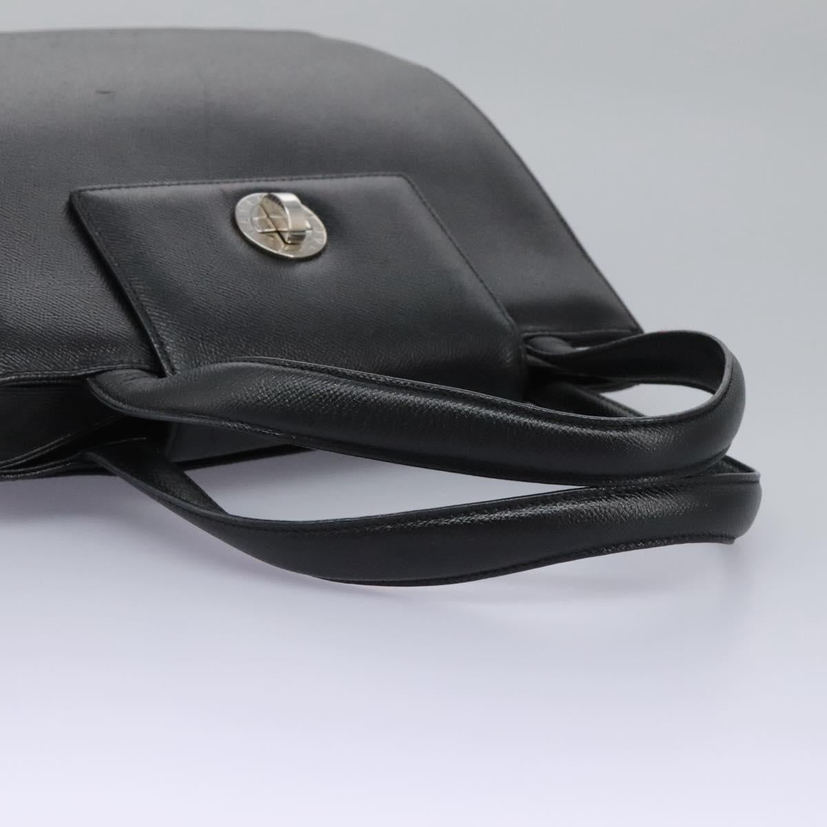 BVLGARI Hand Bag Leather Black Auth 113988