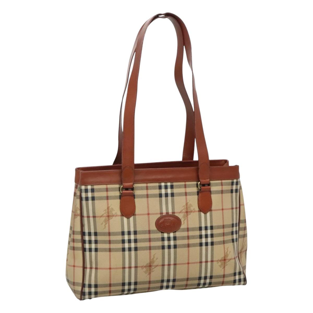 Burberrys Nova Check Tote Bag PVC Beige Brown Auth 114004