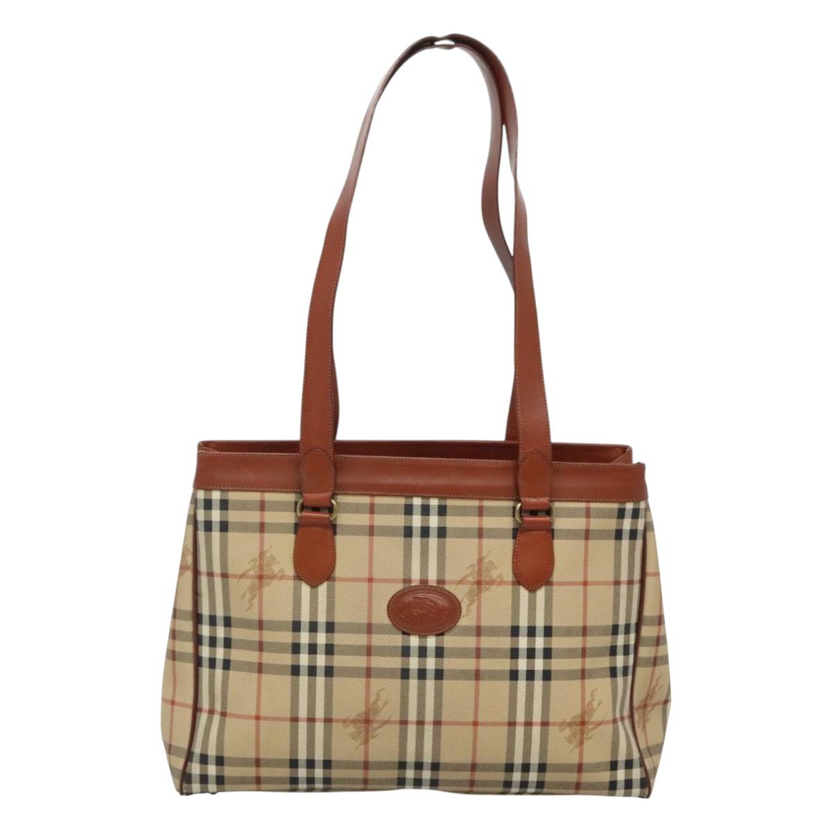 Burberrys Nova Check Tote Bag PVC Beige Brown Auth 114004