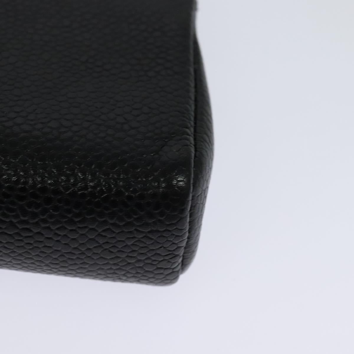 CHANEL COCO Mark Pouch Caviar Skin Black Gold CC Auth 114009