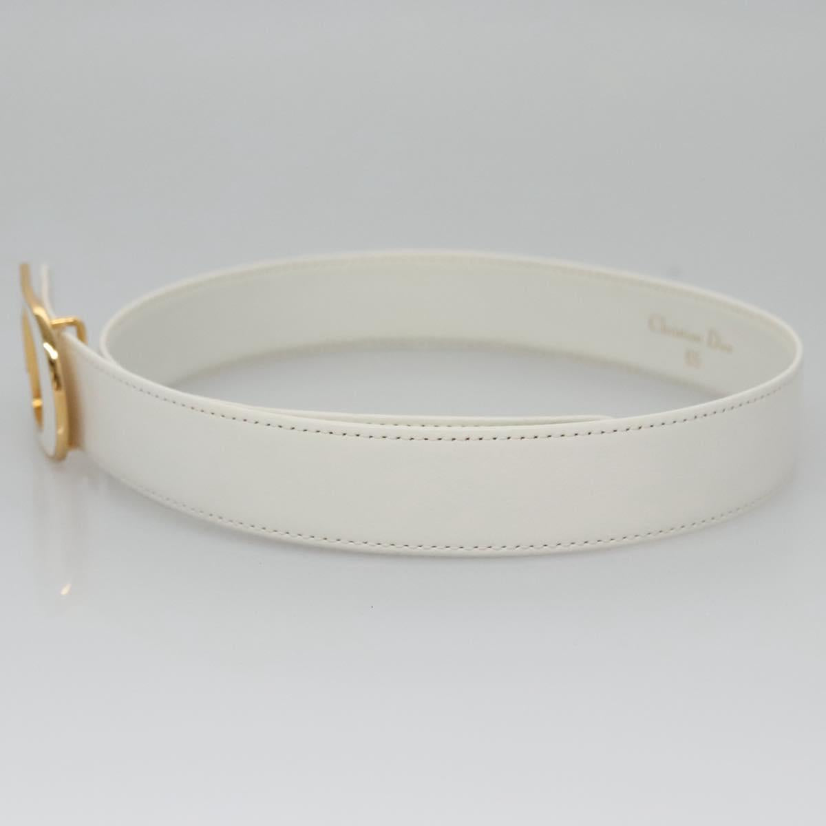 Christian Dior Adjustable Belt Leather 23.6""-26.4"" White Gold Auth 114033