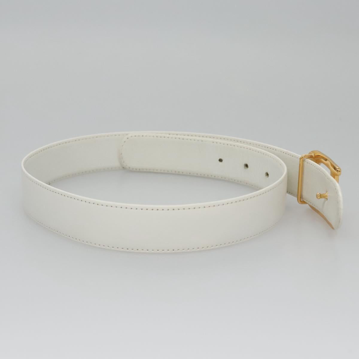 Christian Dior Adjustable Belt Leather 23.6""-26.4"" White Gold Auth 114033