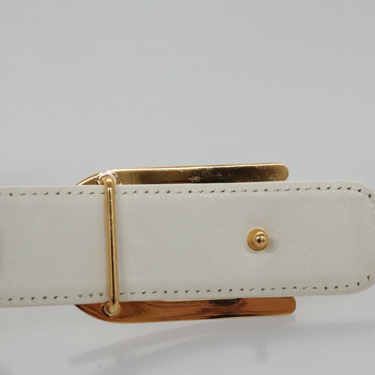 Christian Dior Adjustable Belt Leather 23.6""-26.4"" White Gold Auth 114033