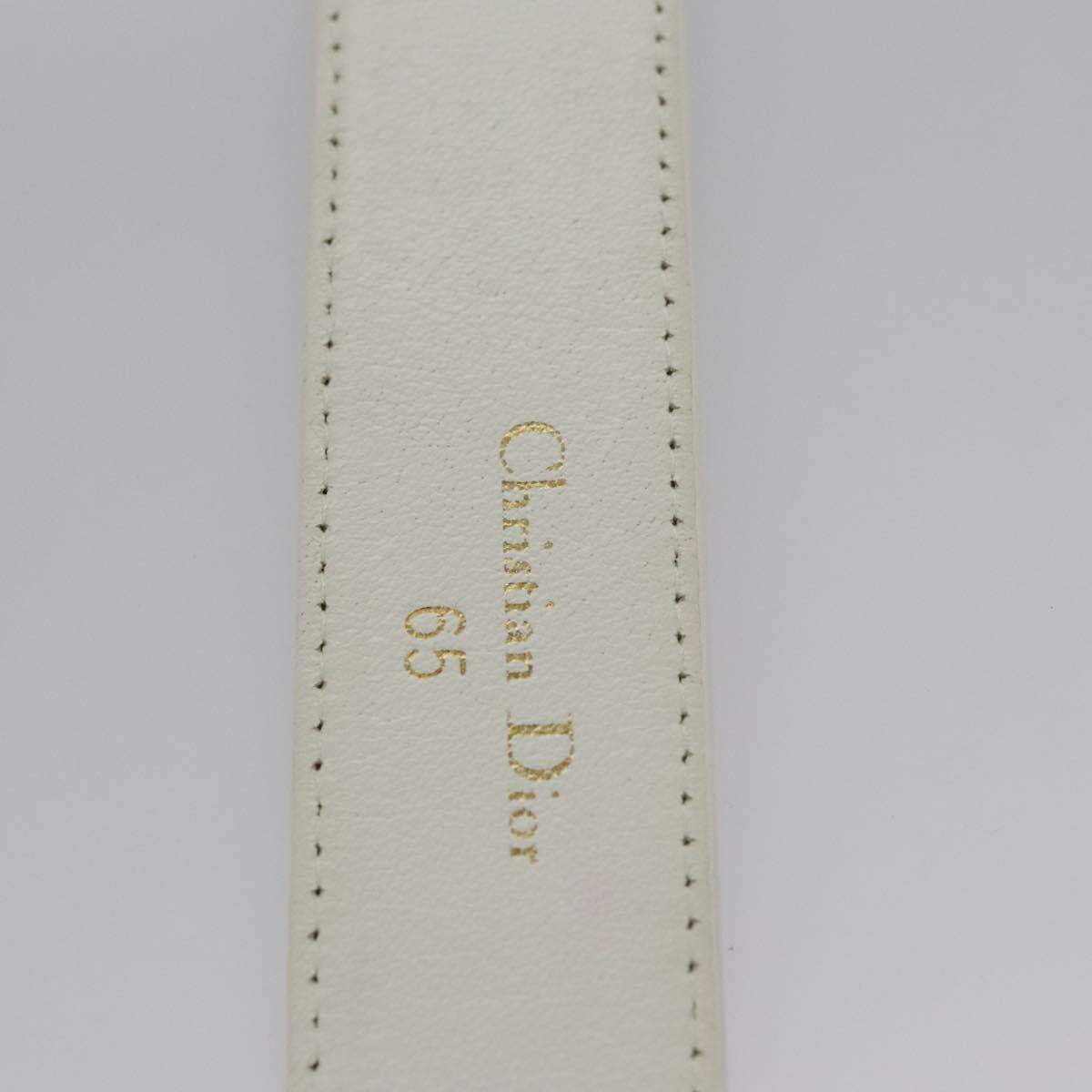 Christian Dior Adjustable Belt Leather 23.6""-26.4"" White Gold Auth 114033