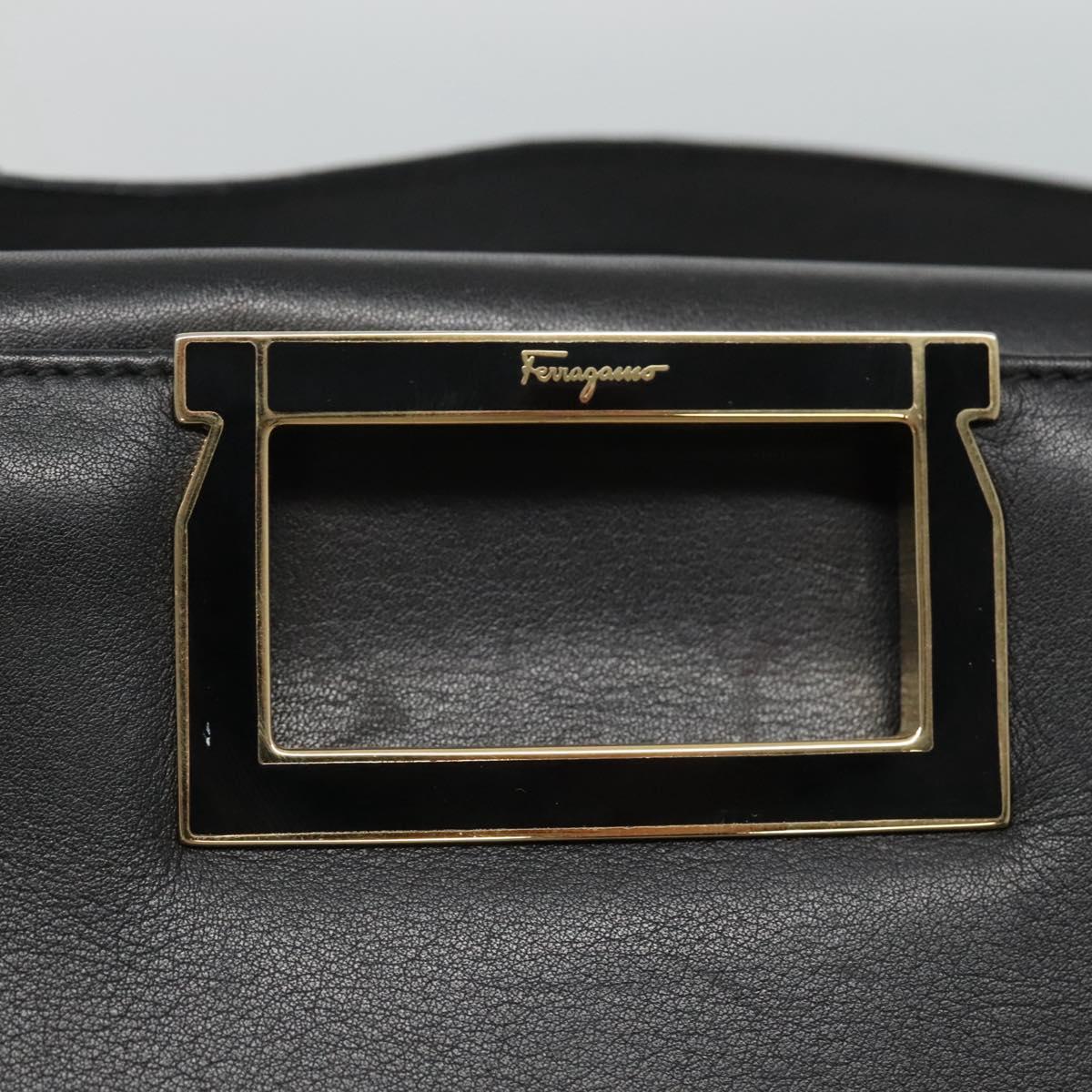 Salvatore Ferragamo Hand Bag Leather 2way Black Gold Auth 114037