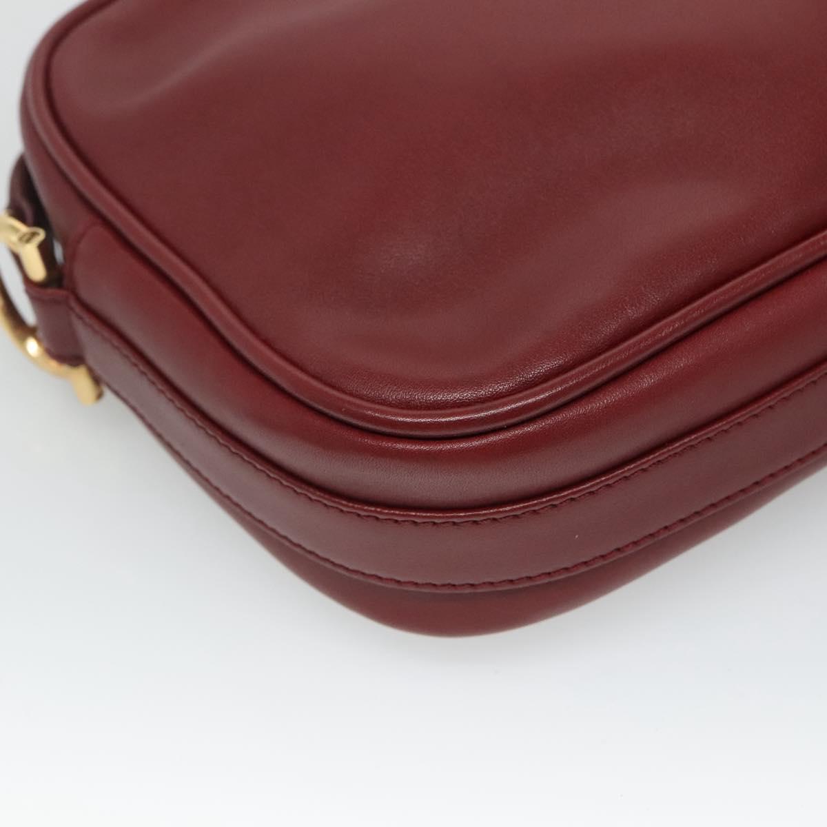 CARTIER Must Line Shoulder Bag Leather Wine Red Gold Auth 114043