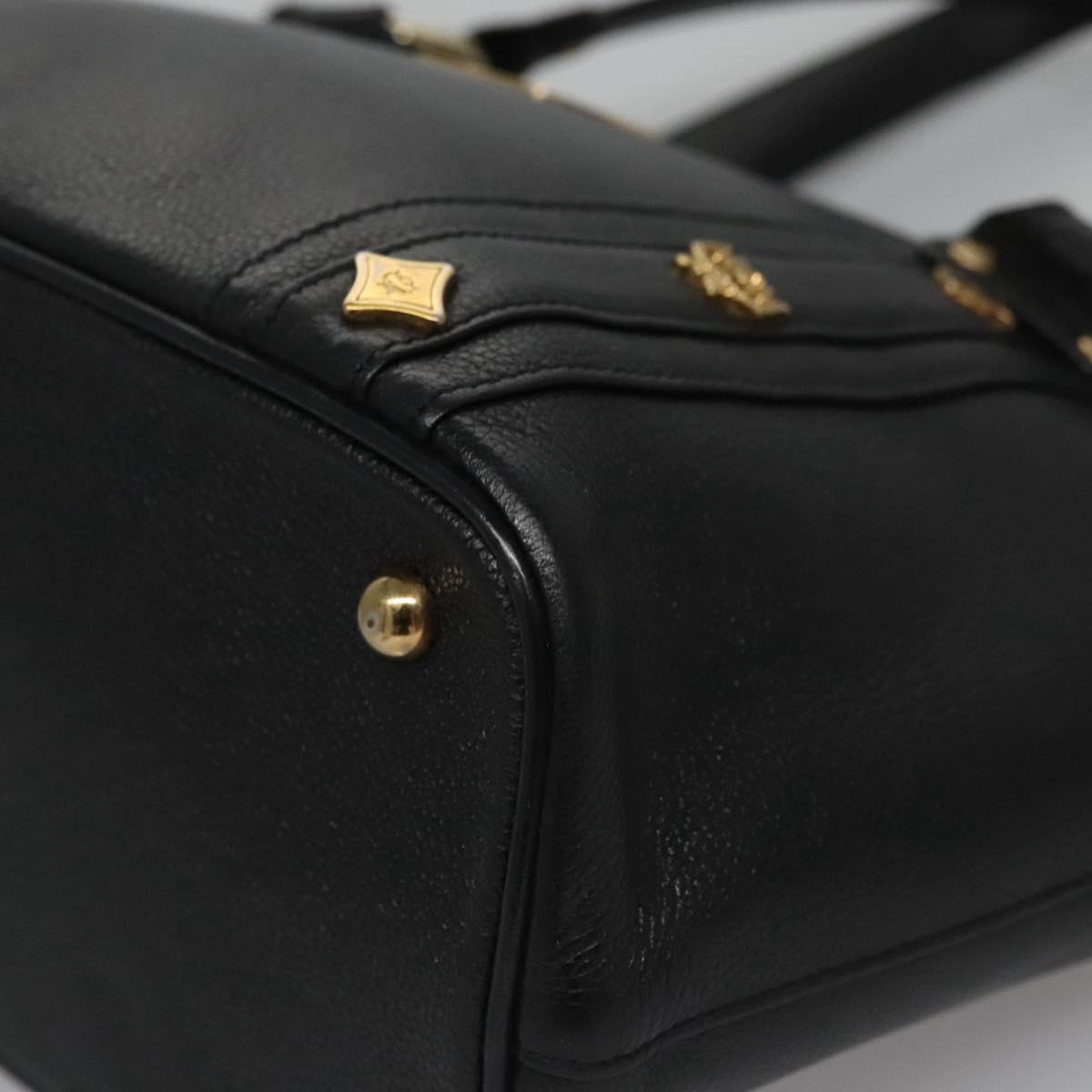 MCM Tote Bag Leather Black Gold Auth 114097
