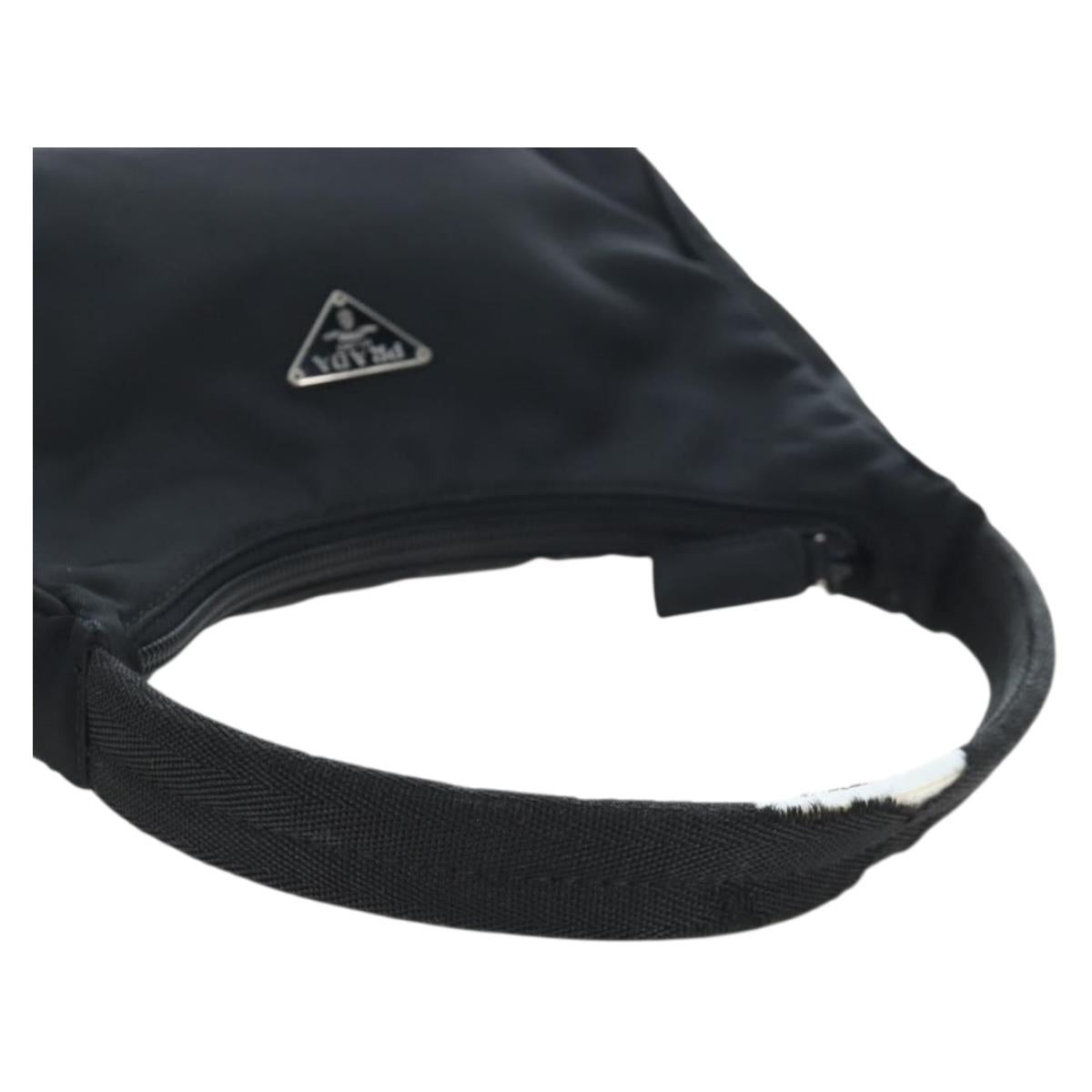 PRADA Hand Bag Nylon Black Silver Auth 144143
