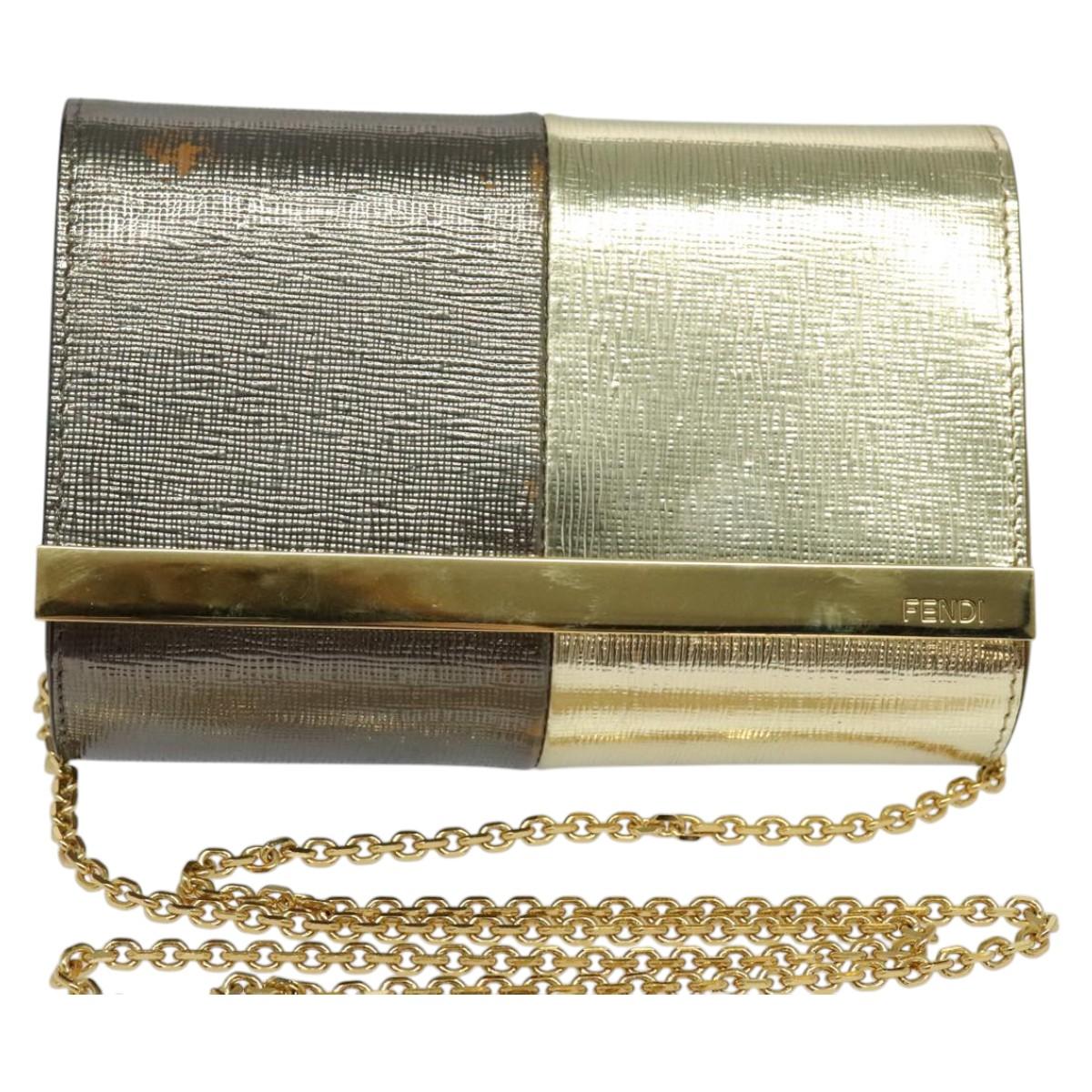 FENDI Chain Shoulder Bag Leather Gold Tone Auth 114194