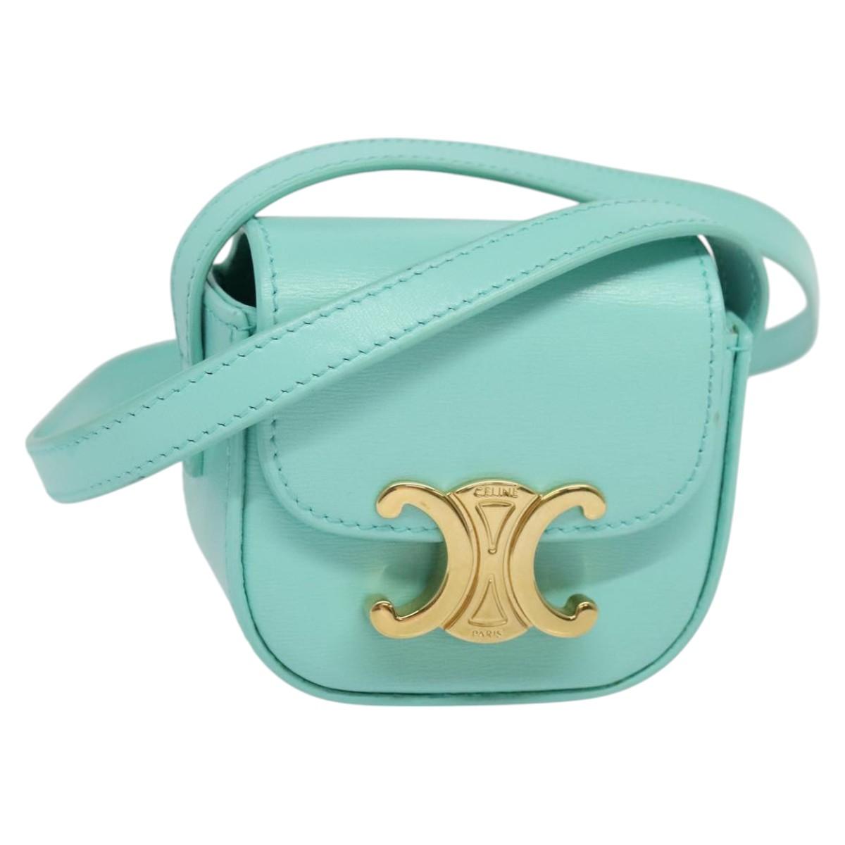 CELINE Triomphe Mini Claude Shoulder Bag Leather Light Blue Auth 114195SAV