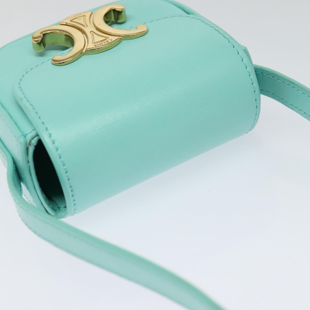 CELINE Triomphe Mini Claude Shoulder Bag Leather Light Blue Auth 114195SAV