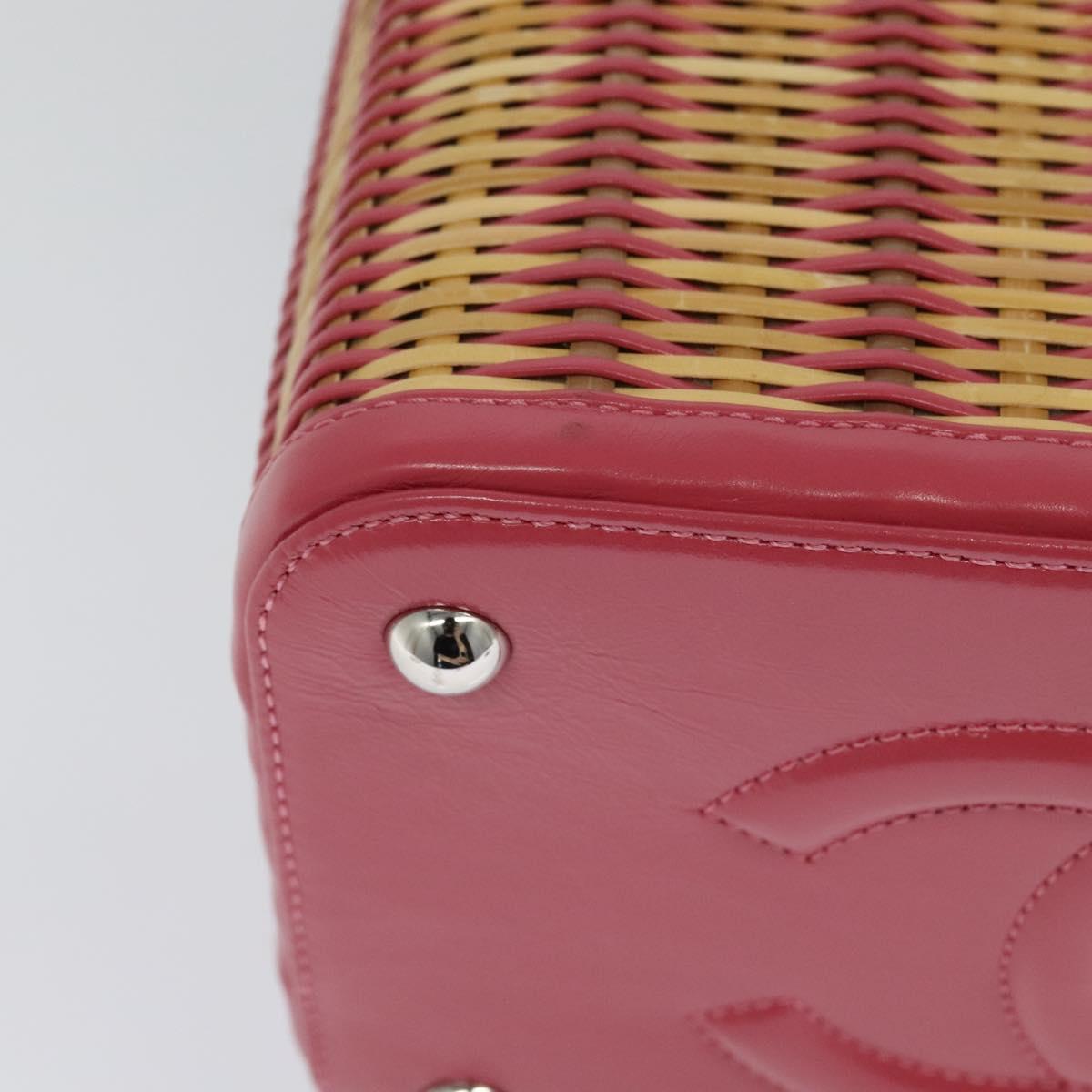 CHANEL Wicker Vanity Chain Shoulder Bag Rattan 2way Pink Silver CC Auth 114200AM