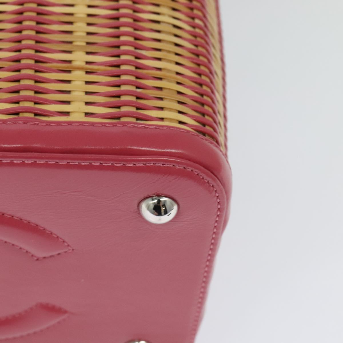 CHANEL Wicker Vanity Chain Shoulder Bag Rattan 2way Pink Silver CC Auth 114200AM