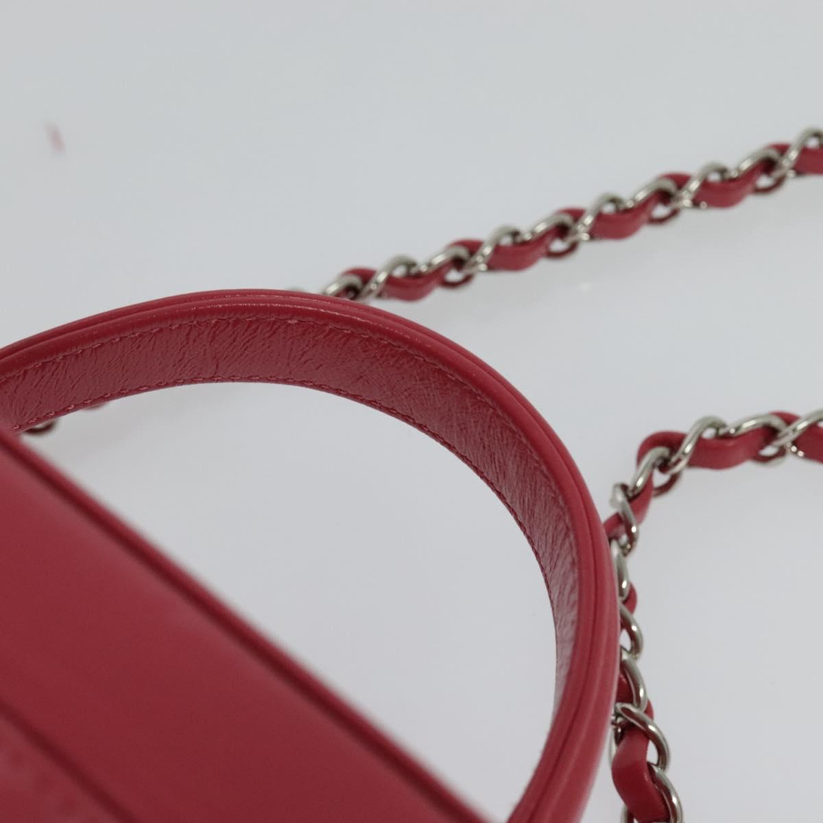 CHANEL Wicker Vanity Chain Shoulder Bag Rattan 2way Pink Silver CC Auth 114200AM