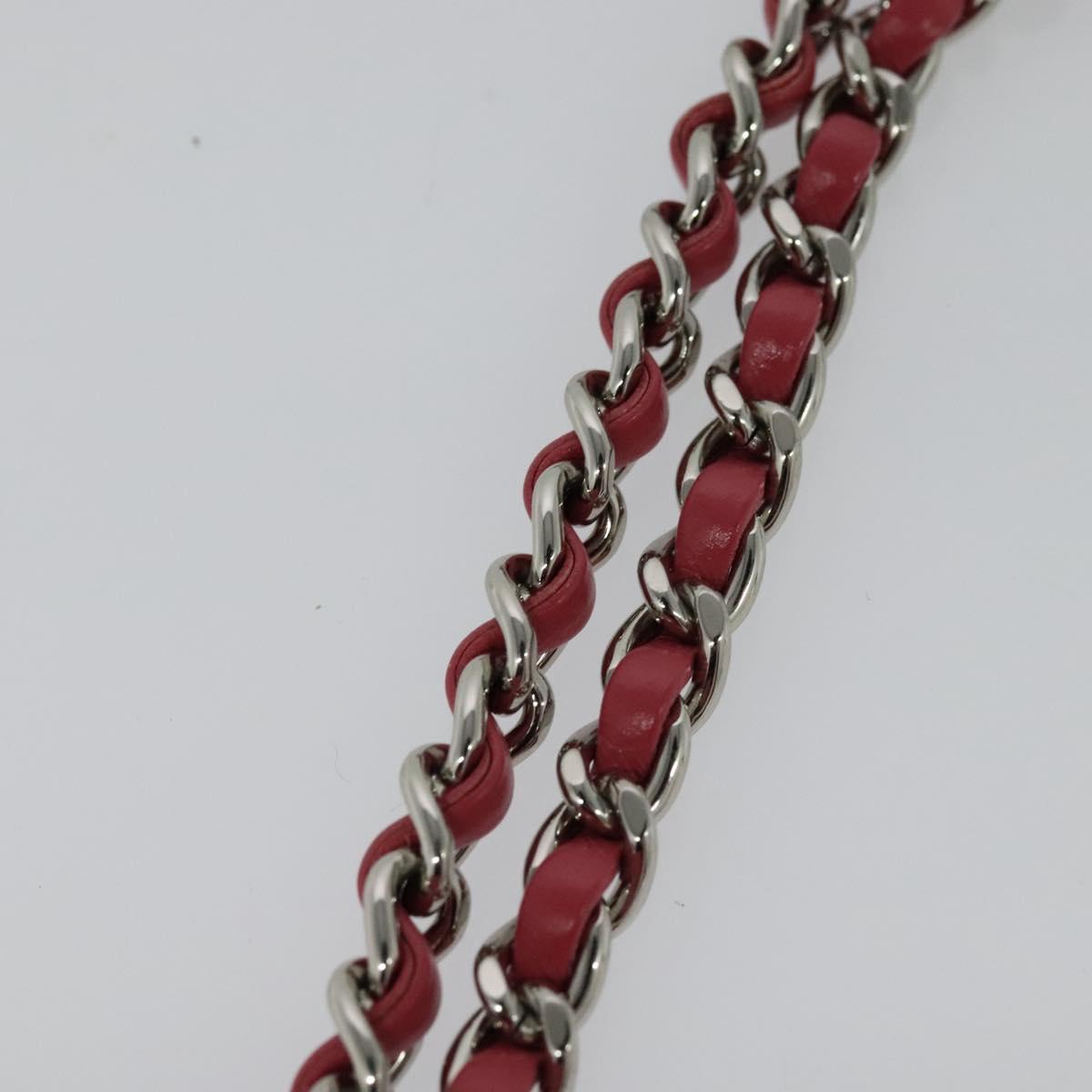 CHANEL Wicker Vanity Chain Shoulder Bag Rattan 2way Pink Silver CC Auth 114201AM