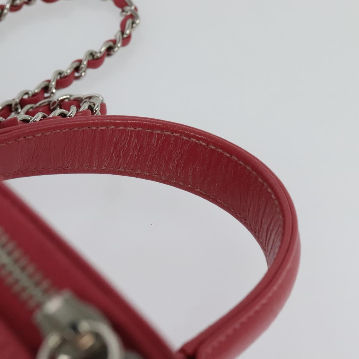 CHANEL Wicker Vanity Chain Shoulder Bag Rattan 2way Pink Silver CC Auth 114201SAM