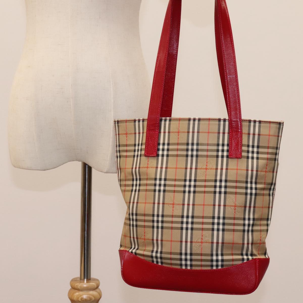 BURBERRY Nova Check Tote Bag Canvas Beige Auth 114210