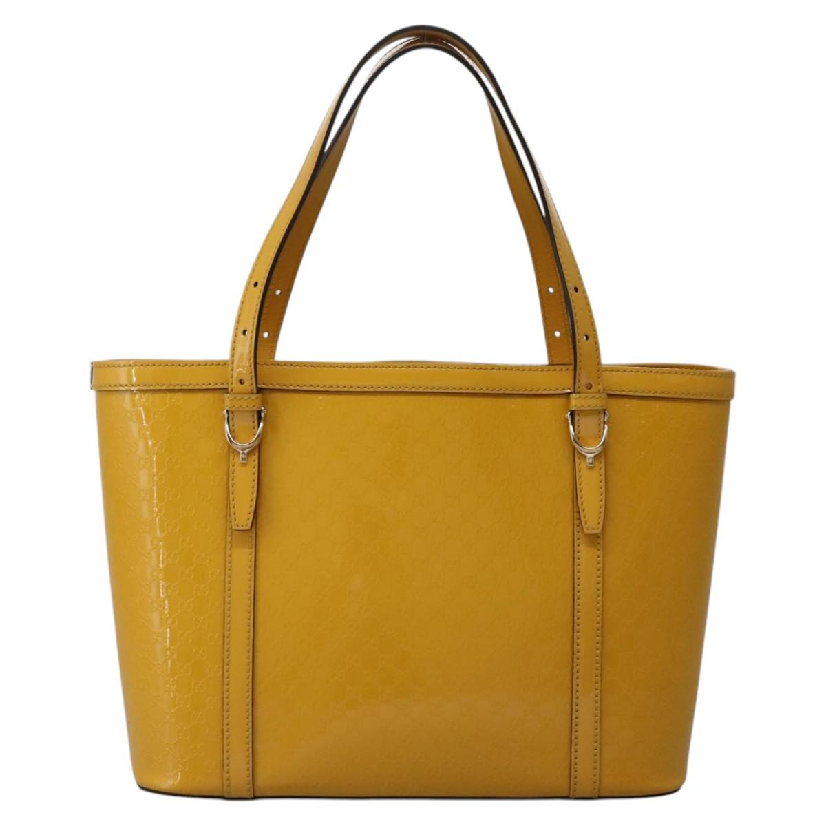 GUCCI Micro GG Canvas Hand Bag Patent leather Yellow 336776 Auth 114217