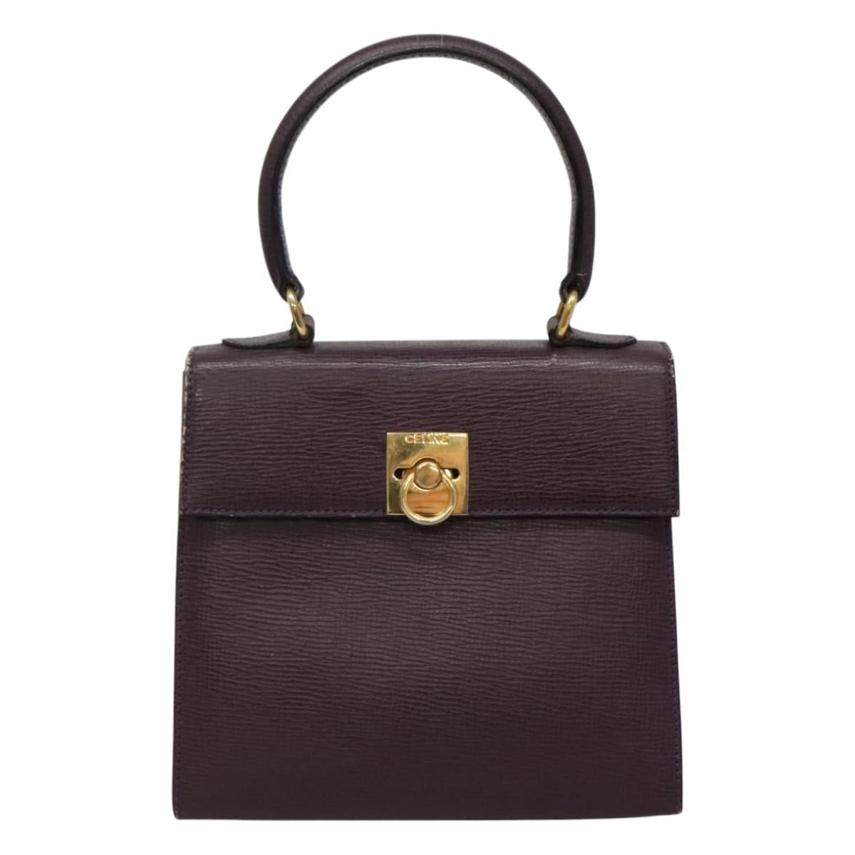 CELINE Hand Bag Leather Purple Auth 114282