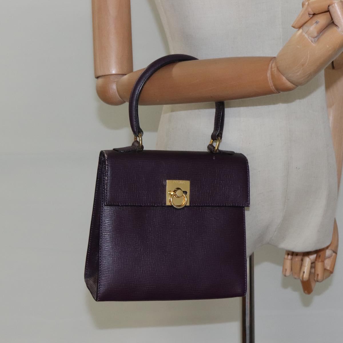 CELINE Hand Bag Leather Purple Auth 114282