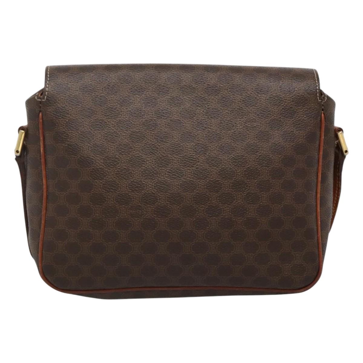 CELINE Macadam Canvas Shoulder Bag PVC Brown Gold Auth 114341