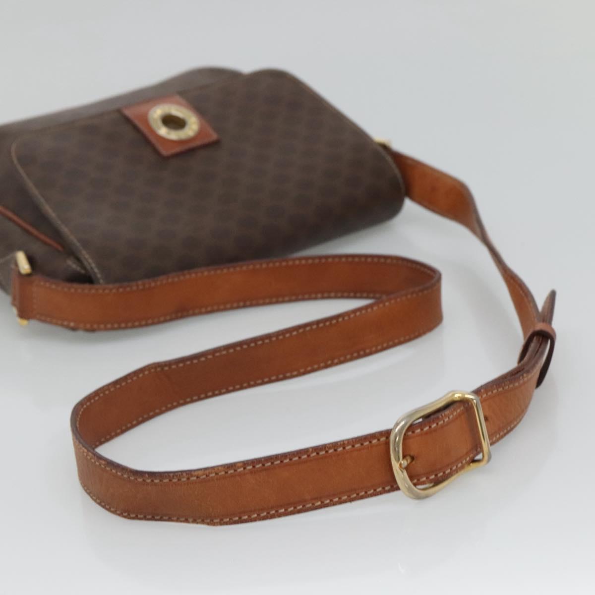 CELINE Macadam Canvas Shoulder Bag PVC Brown Gold Auth 114341