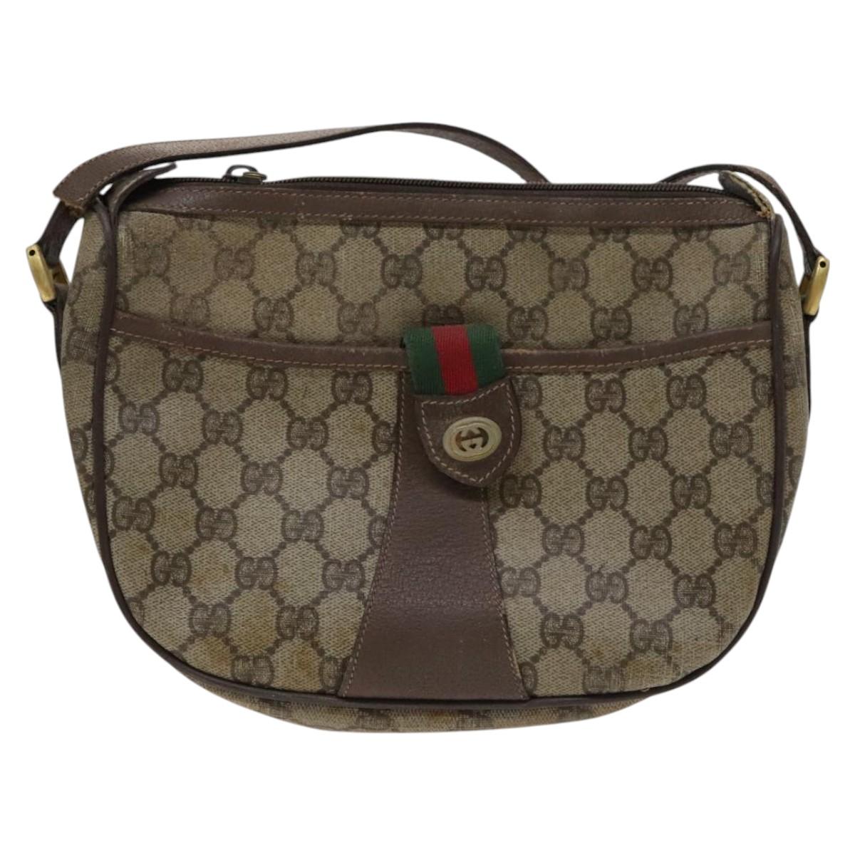 GUCCI GG Supreme Shoulder Bag PVC Leather Beige Green Red Auth 114357