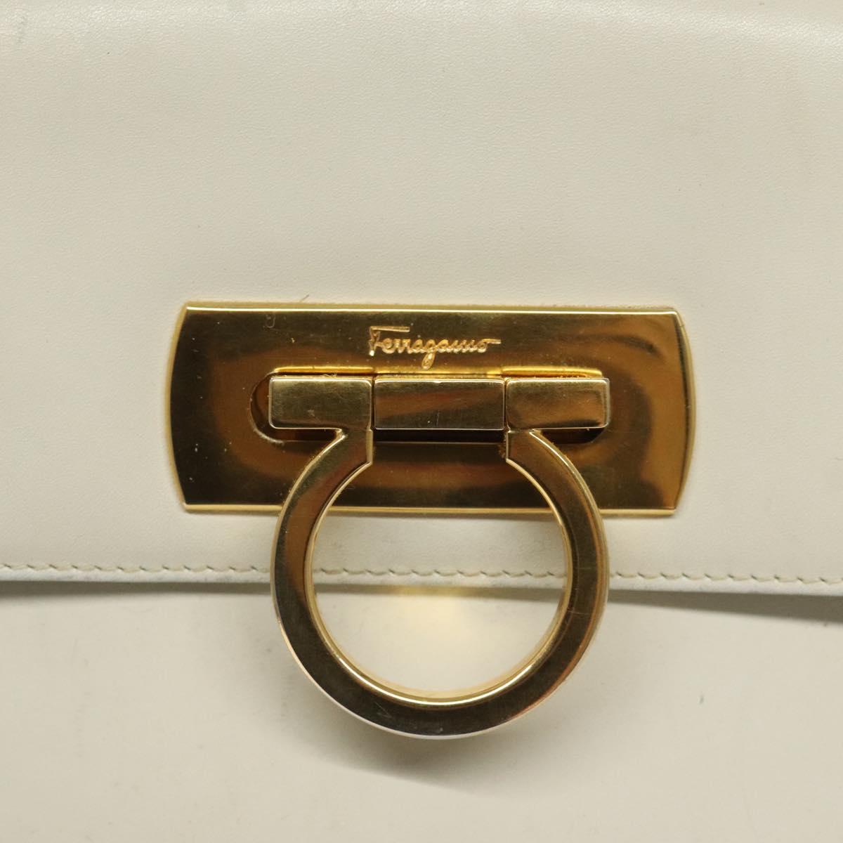 Salvatore Ferragamo Gancini Hand Bag Leather White Gold Auth 114378