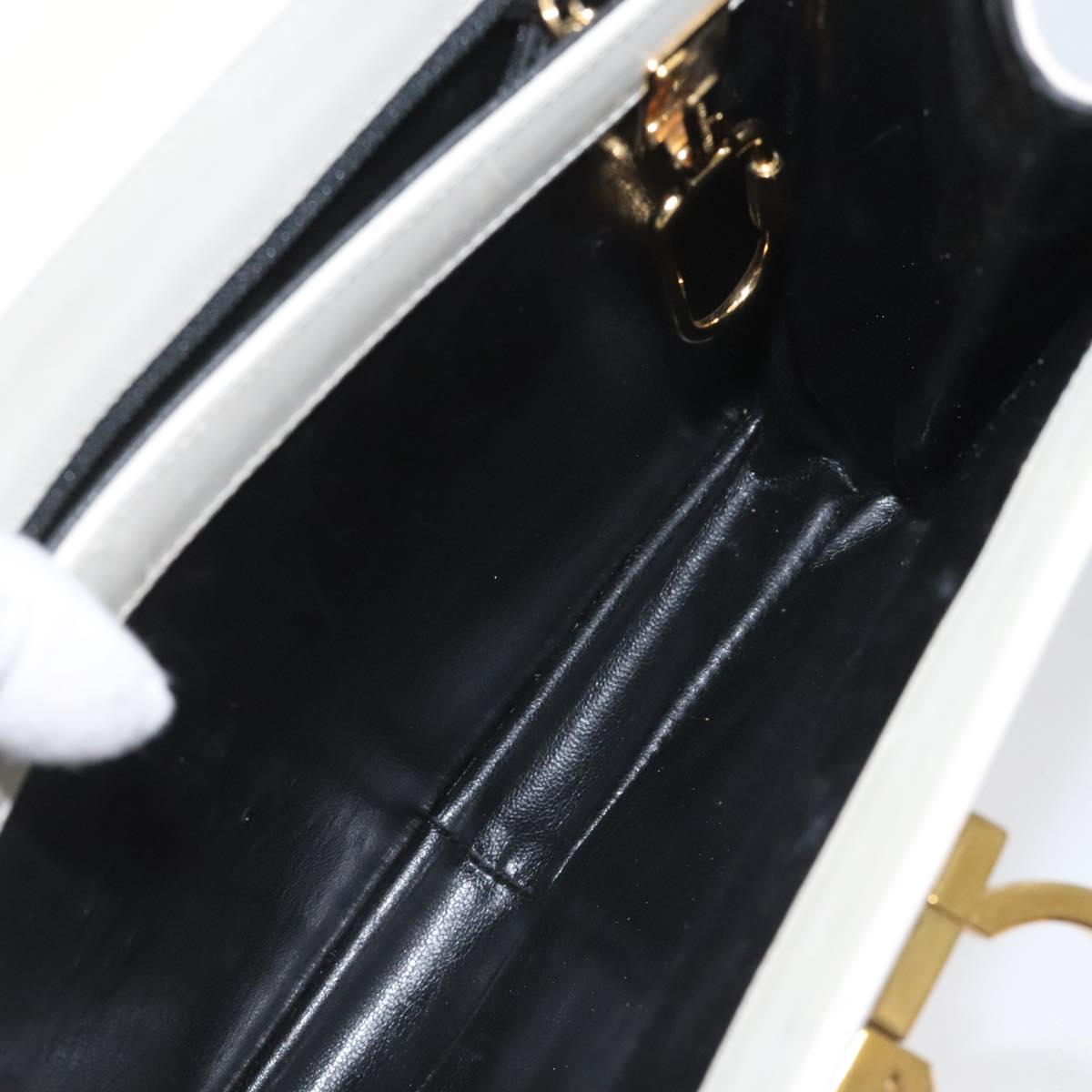 Salvatore Ferragamo Gancini Hand Bag Leather White Gold Auth 114378