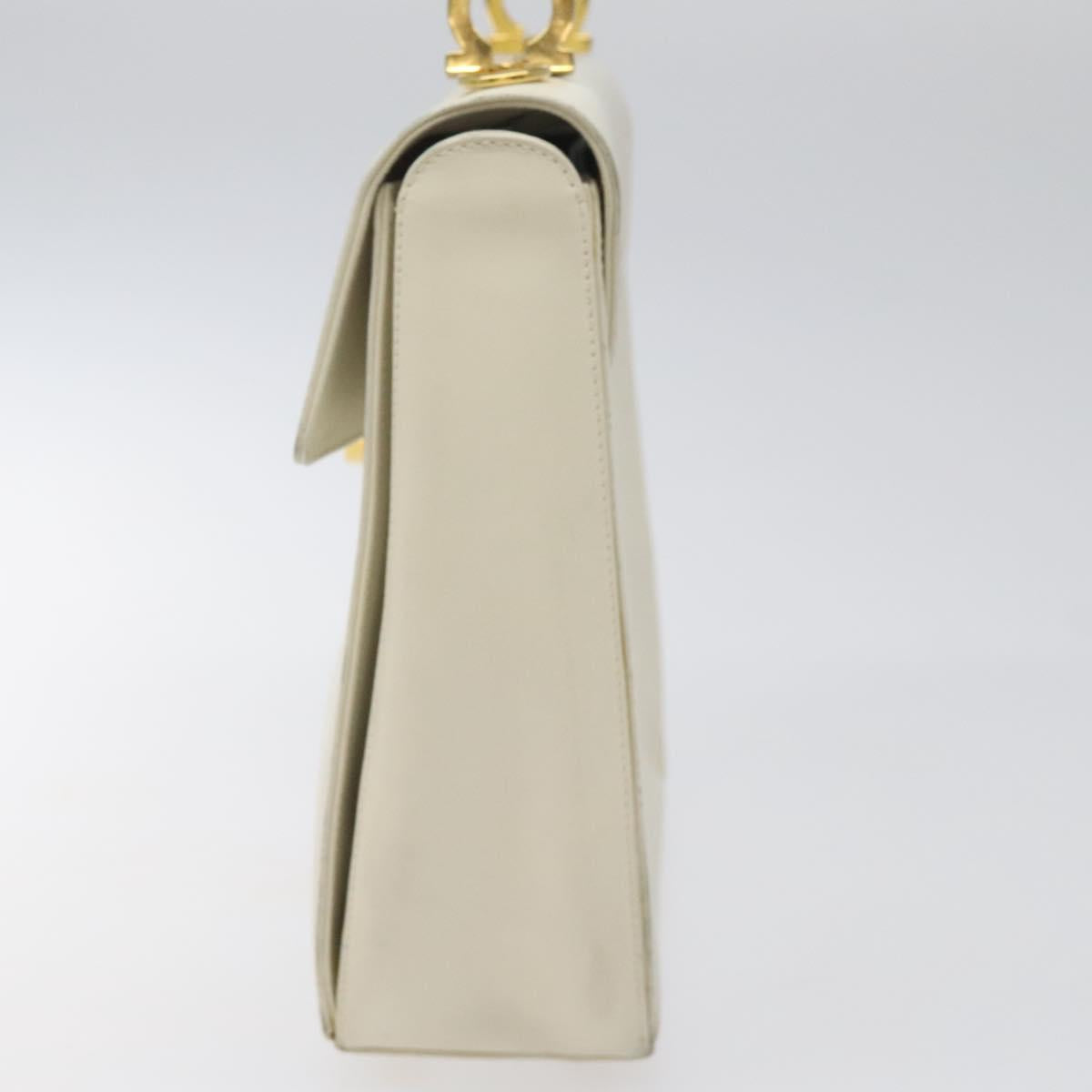 Salvatore Ferragamo Gancini Hand Bag Leather White Gold Auth 114378