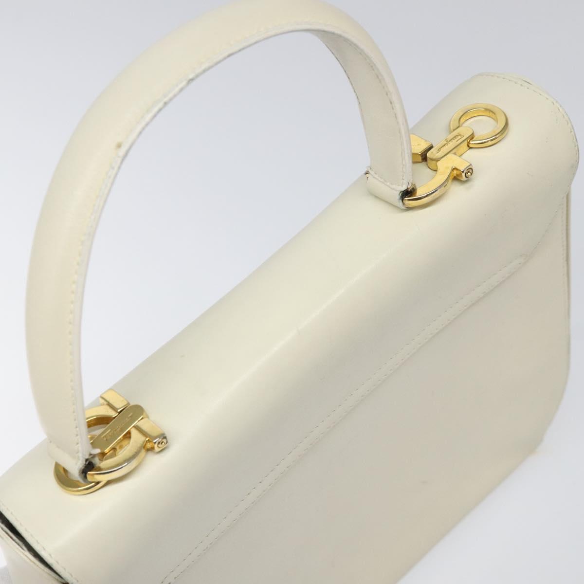 Salvatore Ferragamo Gancini Hand Bag Leather White Gold Auth 114378