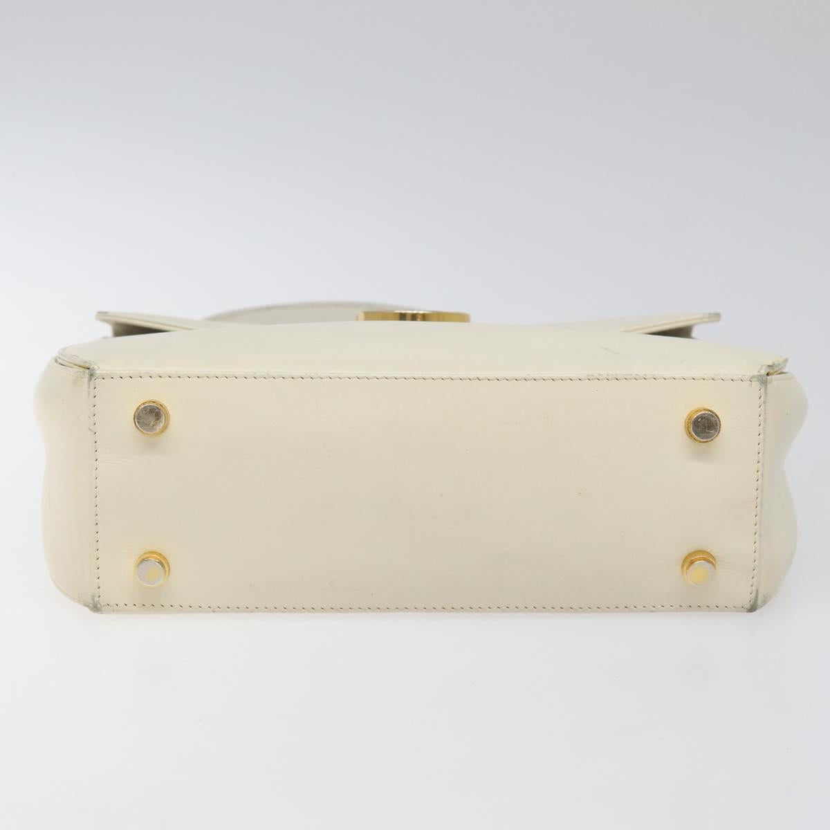 Salvatore Ferragamo Gancini Hand Bag Leather White Gold Auth 114378