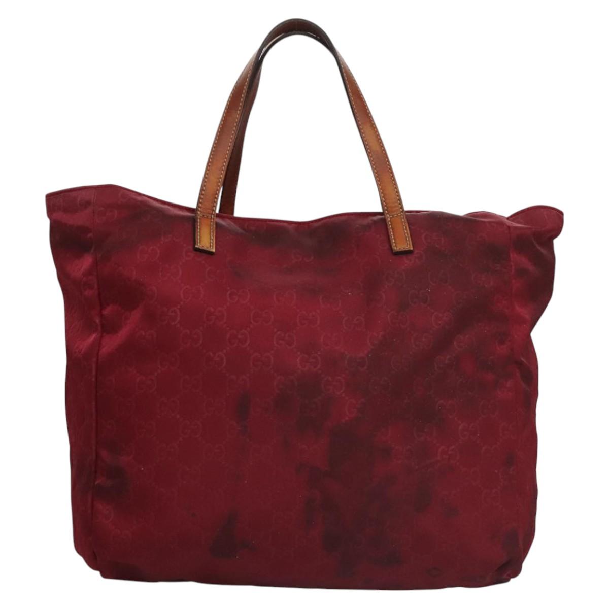 GUCCI GG Canvas Tote Bag Nylon Red 282439 Auth 114411