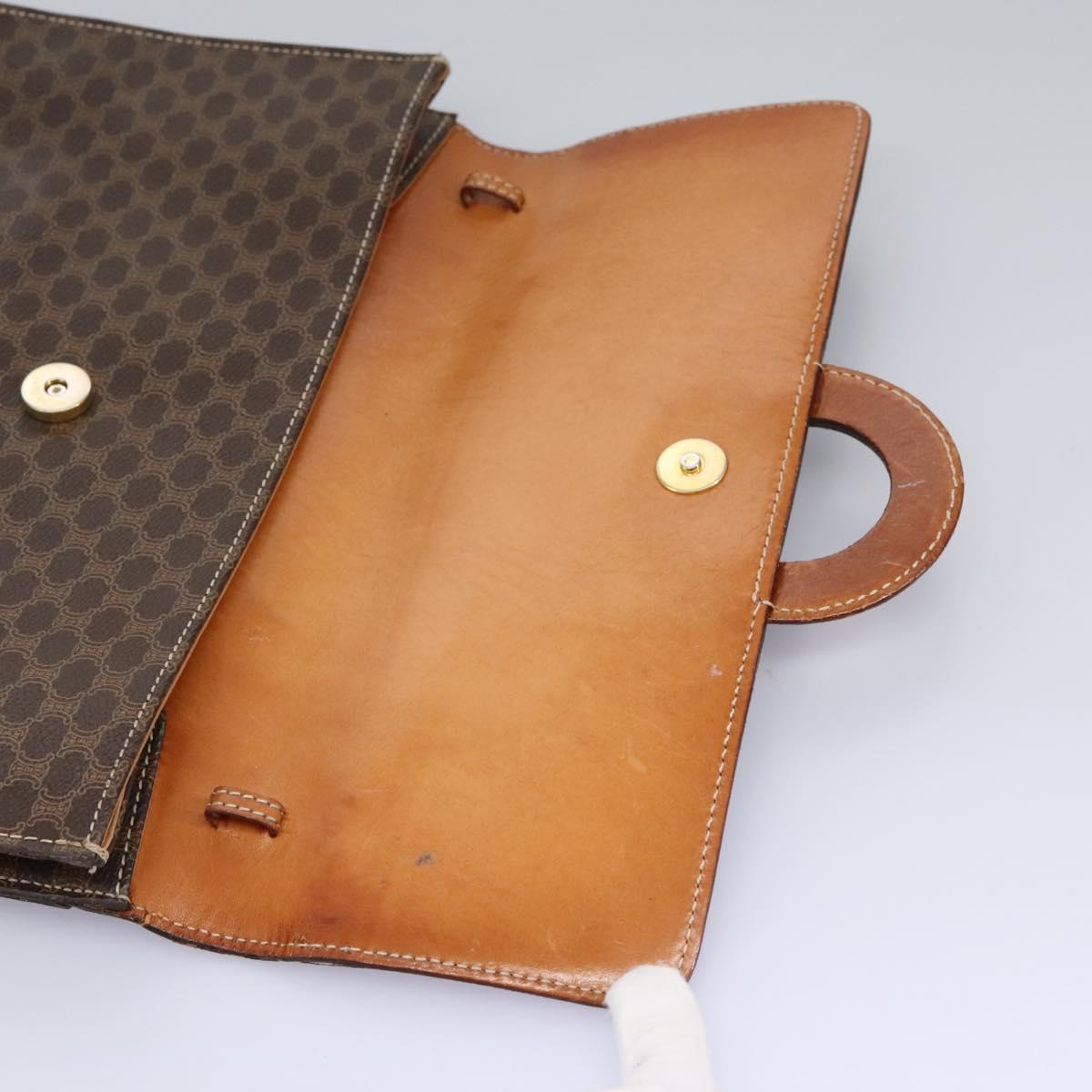 CELINE Macadam Canvas Shoulder Bag PVC Brown Gold Auth 114415