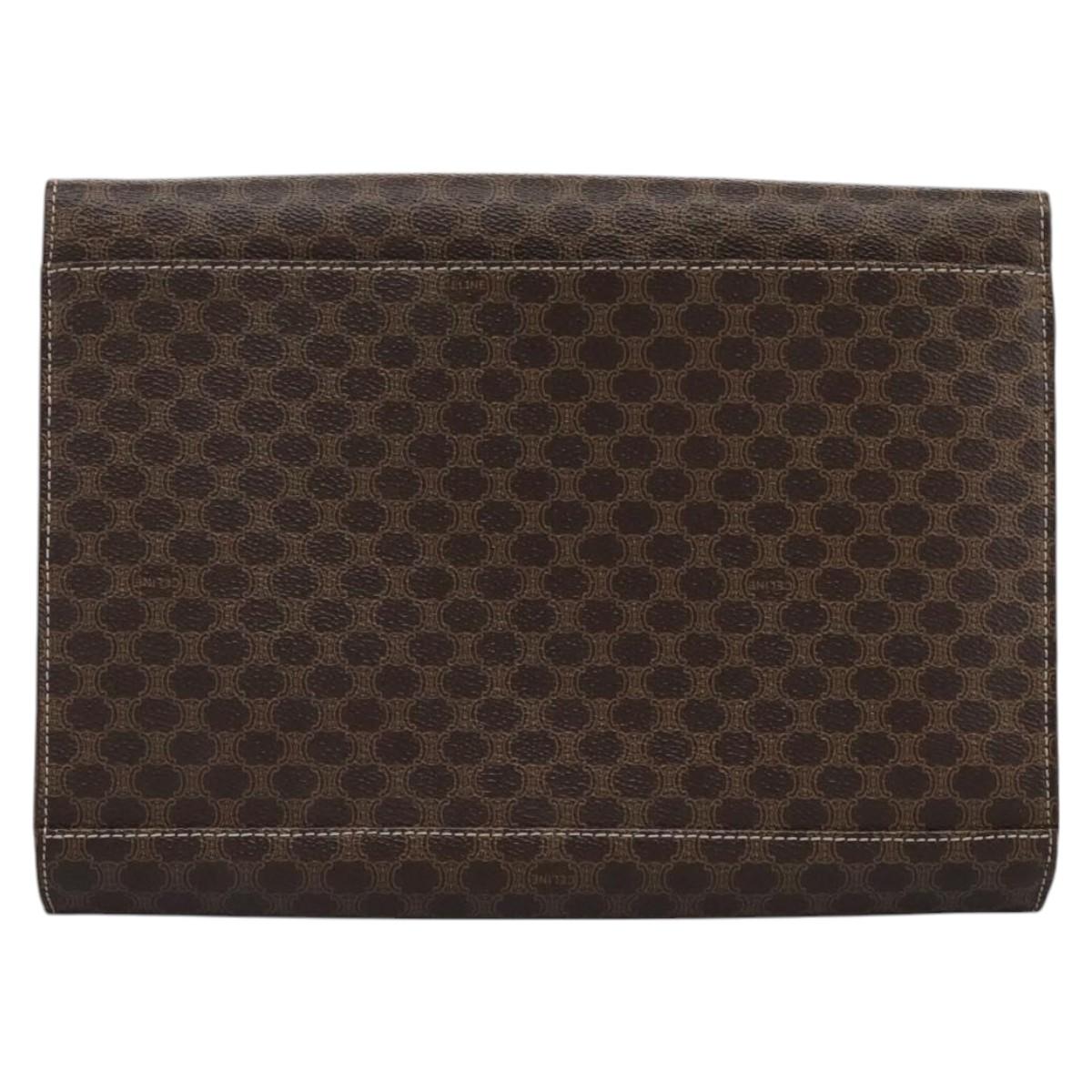 CELINE Macadam Canvas Shoulder Bag PVC Brown Gold Auth 114415