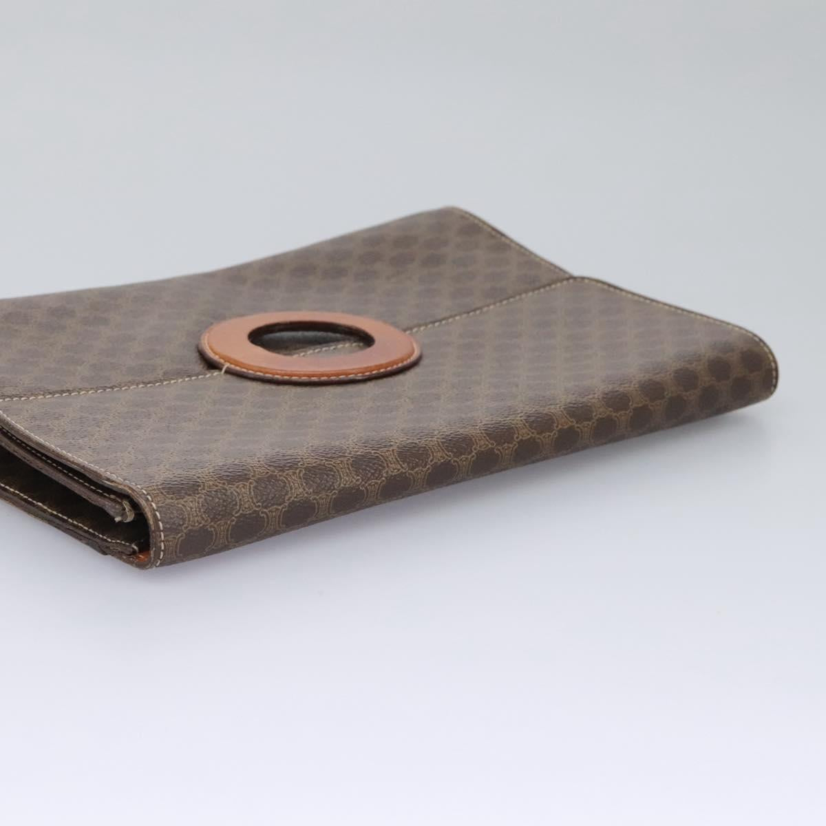 CELINE Macadam Canvas Shoulder Bag PVC Brown Gold Auth 114415