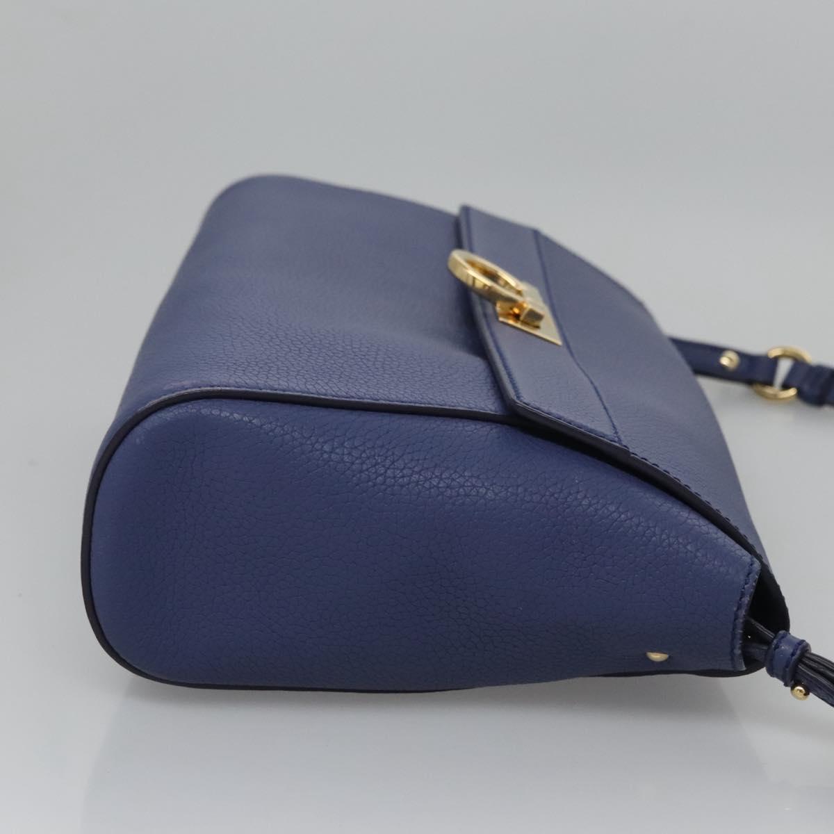Salvatore Ferragamo Gancini Shoulder Bag Leather Blue Auth 114440