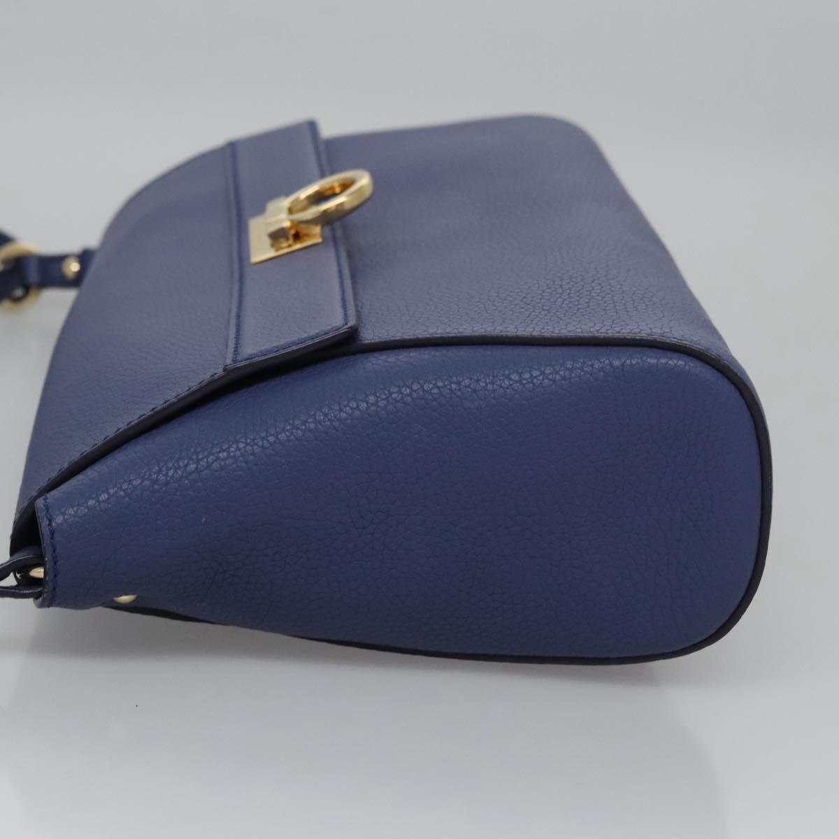 Salvatore Ferragamo Gancini Shoulder Bag Leather Blue Auth 114440