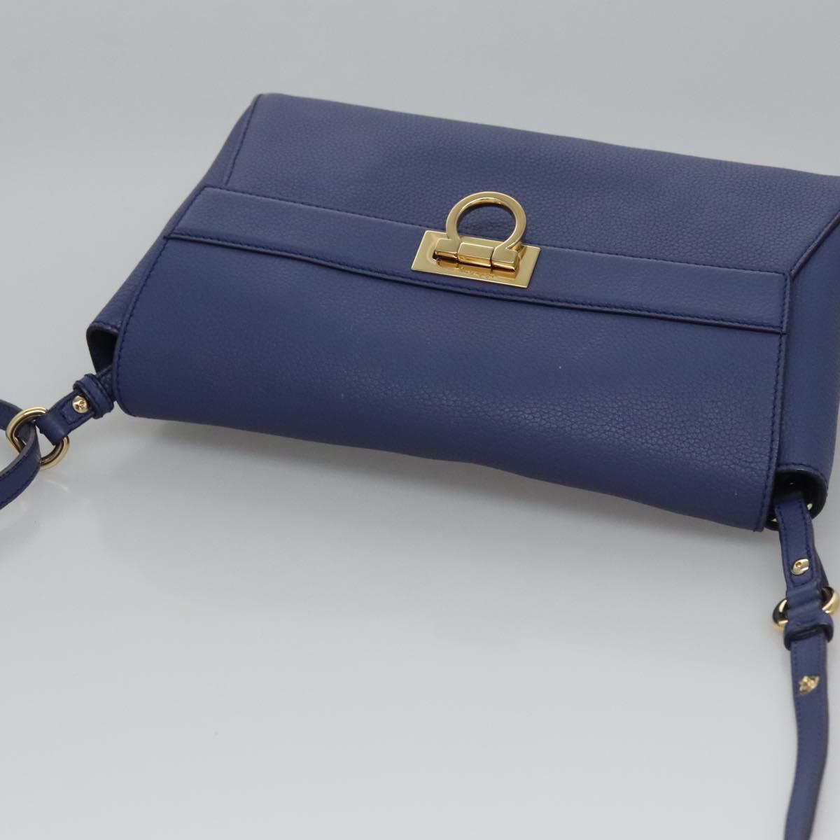 Salvatore Ferragamo Gancini Shoulder Bag Leather Blue Auth 114440
