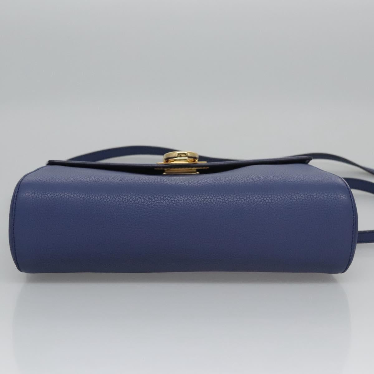 Salvatore Ferragamo Gancini Shoulder Bag Leather Blue Auth 114440