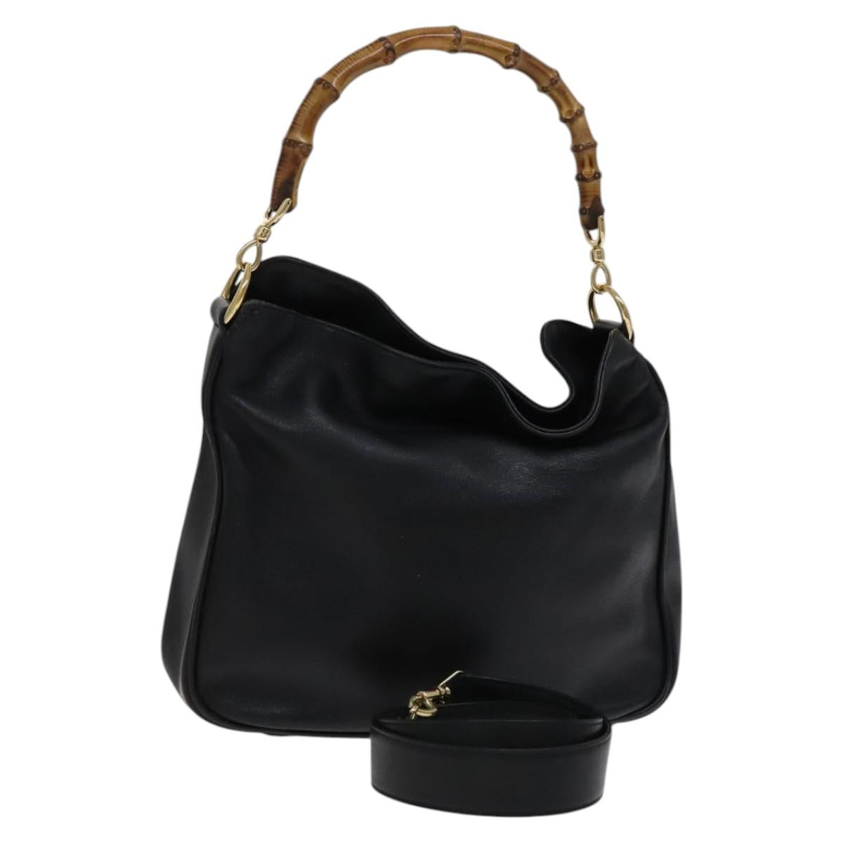 GUCCI Bamboo Hand Bag Leather 2way Black 001 1638 Auth 114458