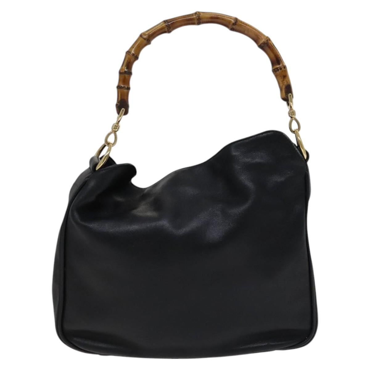 GUCCI Bamboo Hand Bag Leather 2way Black 001 1638 Auth 114458