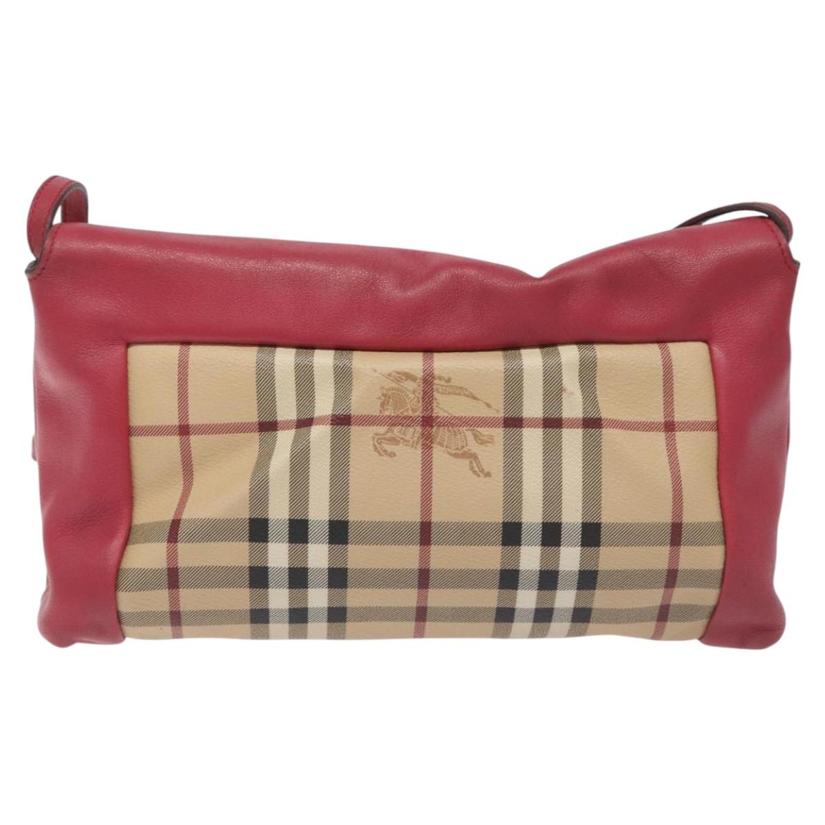 BURBERRY Nova Check Shoulder Bag PVC Pink Beige Auth 114520