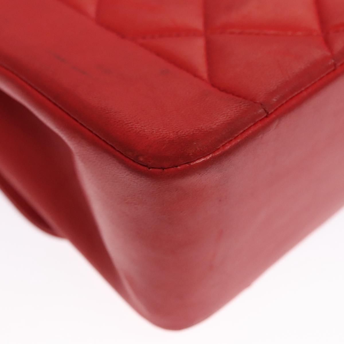 CHANEL Diana 25 Chain Shoulder Bag Lamb Skin Red CC Auth 114568A