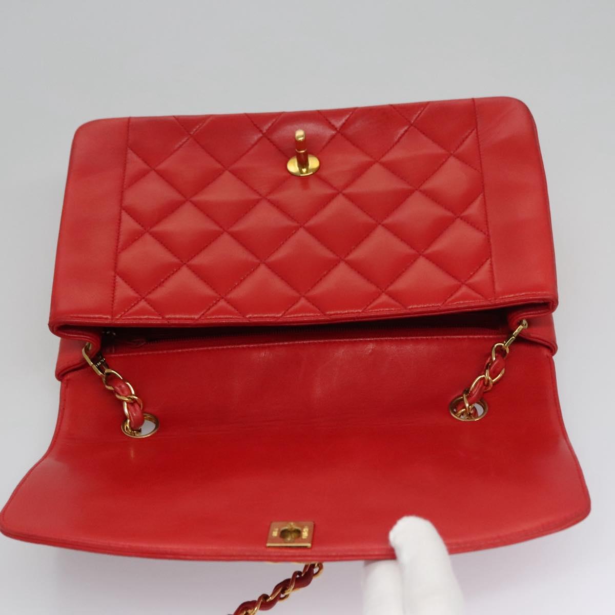 CHANEL Diana 25 Chain Shoulder Bag Lamb Skin Red CC Auth 114568A